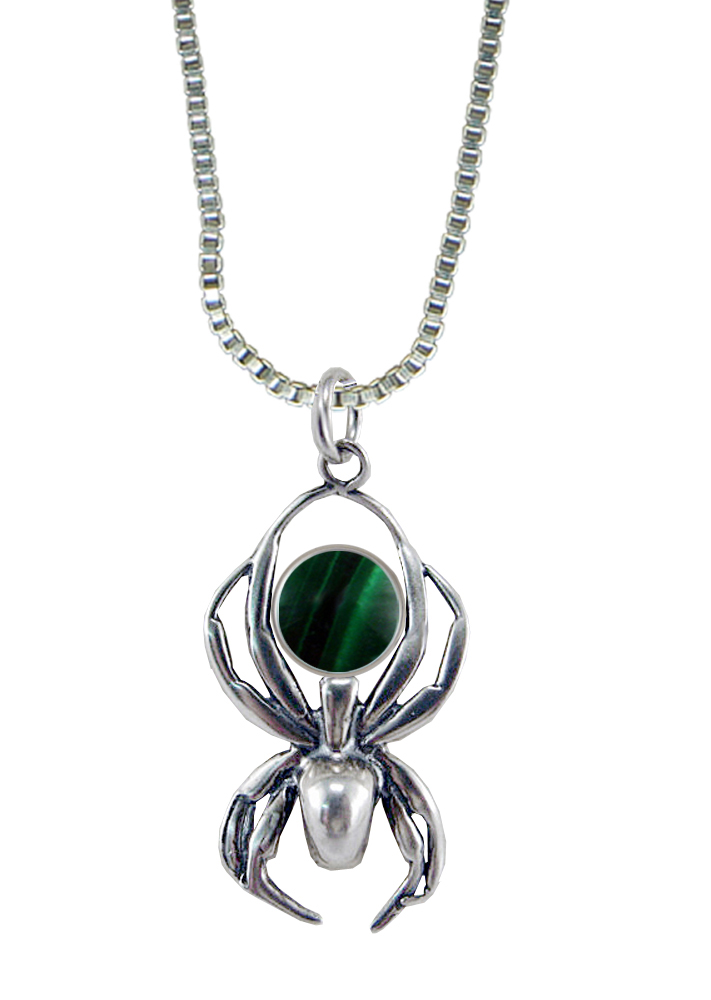 Sterling Silver Friendly Little Spider Pendant With Malachite